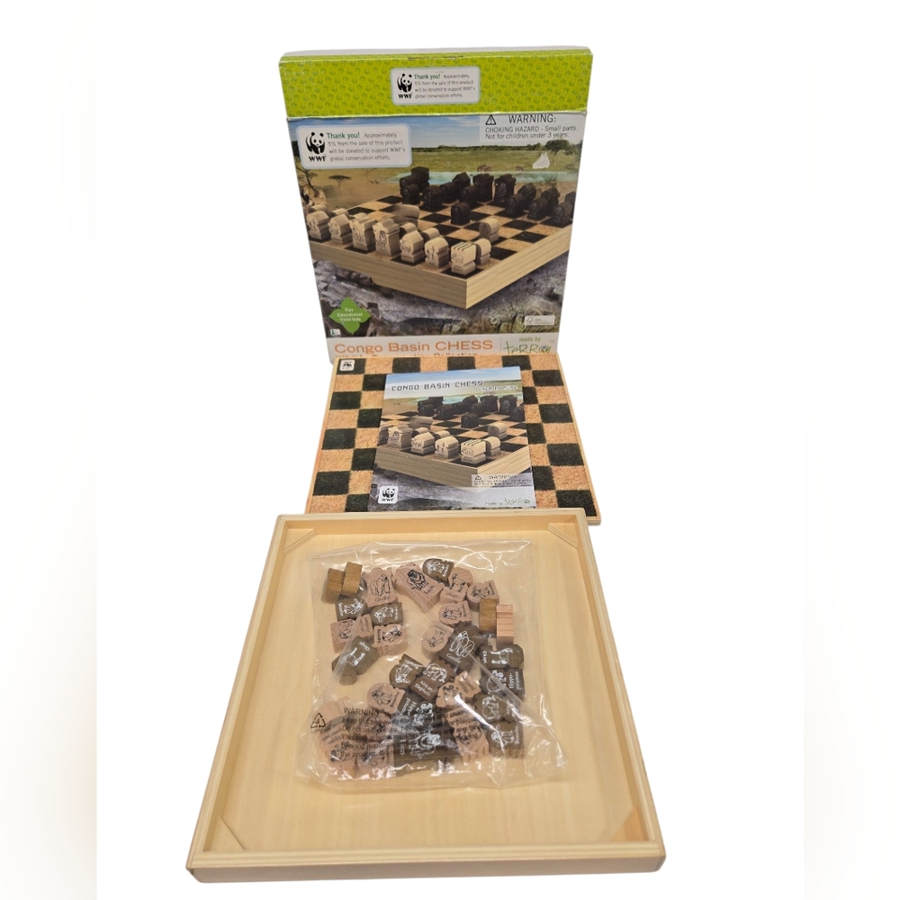 WWF Congo Basin Chess Set Wildlife Conservation Wood Animal Pieces Eco Friendly